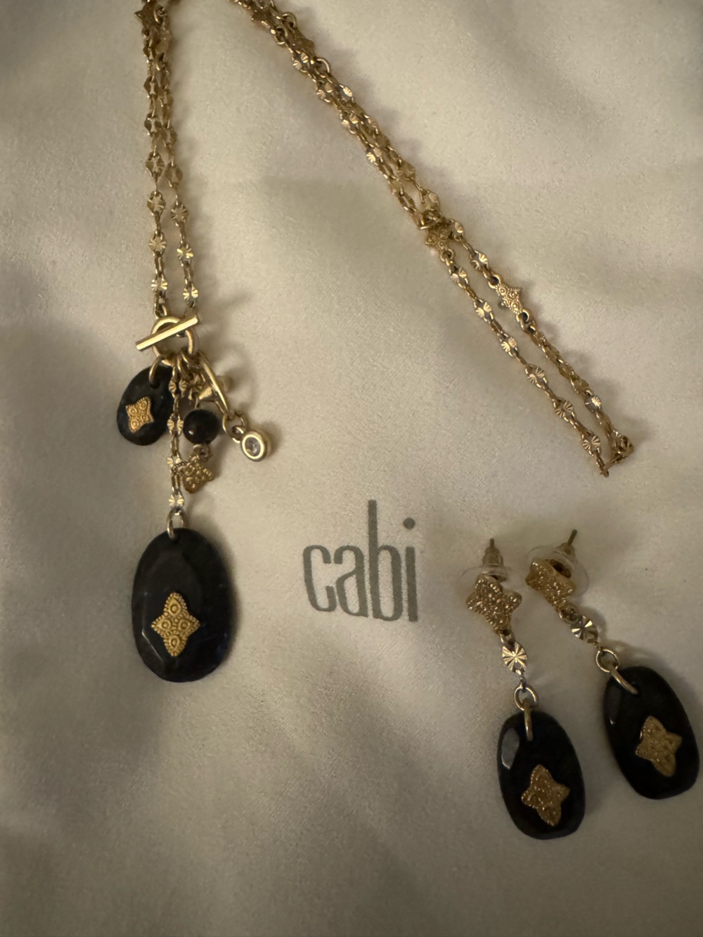 CAbi Gold-Tone Necklace & Black Stone Pendant Set